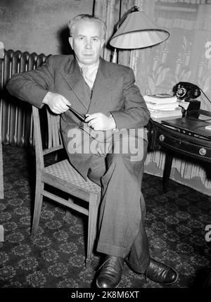 Oslo Novembre 1946. L'autore svedese (Karl) Ivar lo-Johansson. Il poeta del proletariato svedese dei lavoratori terrestri. Qui fotografato al Grand Hotel di Oslo. NTB Stock Photo: R.J. / Ntb Foto Stock
