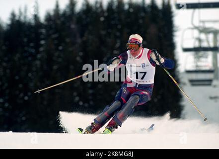 Hafjell 19940225. Olimpiadi invernali a Lillehammer Harald Chr. Strand Nilsen in azione sotto la combinazione maschile slalom a Hafjell. Ha vinto il bronzo. Foto: Calle Törnström / NTB Foto Stock