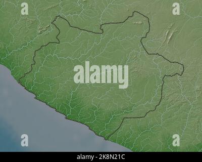 Sinoe, contea di Liberia. Mappa dell'altitudine colorata in tonalità