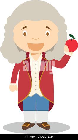 Personaggio dei cartoni animati Isaac Newton. Illustrazione vettoriale. Collezione Storia per bambini. Illustrazione Vettoriale