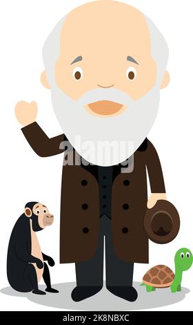 Personaggio dei cartoni animati Charles Darwin. Illustrazione vettoriale. Collezione Storia per bambini. Illustrazione Vettoriale