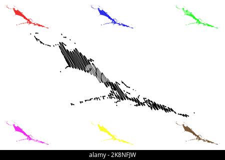Exuma isola (Commonwealth delle Bahamas, Cenrtal America, isole caraibiche) mappa illustrazione vettoriale, scricbble schizzo Grande Exuma mappa Illustrazione Vettoriale