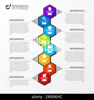 Infografica astratta dell'esagono. Modello di progettazione timeline. Illustrazione vettoriale Illustrazione Vettoriale