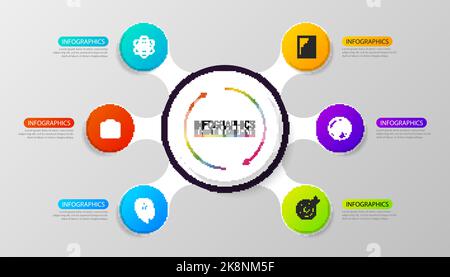 Infografica circolare. Inserire il diagramma, il grafico, la presentazione e il grafico. Illustrazione vettoriale con 6 passi Illustrazione Vettoriale