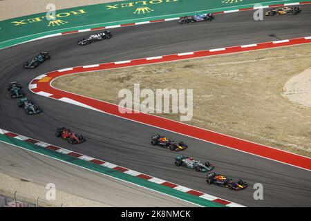 Top view action durante la Formula 1 Aramco United States Grand Prix 2022, 19th° round del Campionato del mondo FIA di Formula uno 2022 dal 21 al 23 ottobre 2022 sul circuito delle Americhe, ad Austin, Texas - Foto: Xavi Bonilla / DPPI/DPPI/LiveMedia Foto Stock