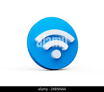Icona Wi-Fi 3D sul design del pulsante con cerchio blu. Simbolo wifi. illustrazione 3d Foto Stock