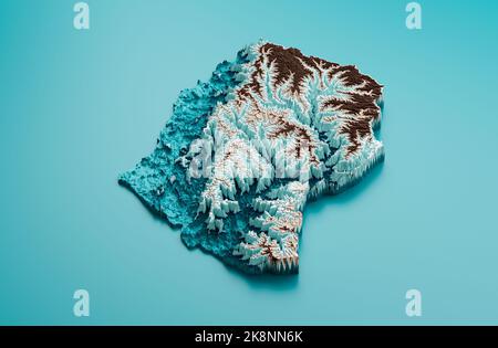 Mappa topografica Lesotho grafico Hypsometric Elevation tint Spectral Shaded relief map 3D Foto Stock