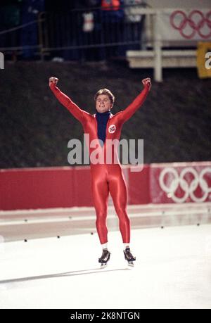 Albertville 19920216 Olympic-92 Albertville, pattinaggio, 1500 m, uomini, Ådne Søndrål alliera dopo i suoi 1500 metri. Divenne il numero 2 e prese la medaglia d'argento. Foto: Lise Åserud / NTB / NTB Foto Stock