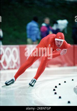 Albertville 19920216 Olympic-92 Albertville, pattinaggio, 1500 m, uomini. Geir Karlstad in azione. Foto: Lise Åserud / NTB / NTB Foto Stock