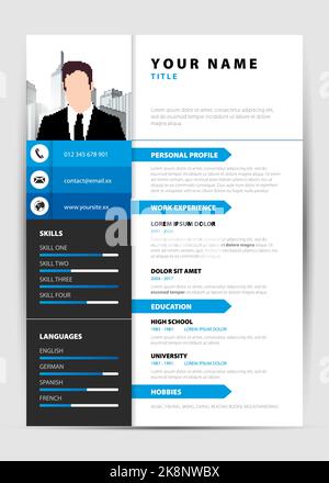 Curriculum personale. Modello moderno in stile blu. Illustrazione vettoriale Illustrazione Vettoriale