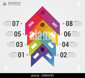 Infografiche colorate e astratte della timeline. Concetto freccia. Illustrazione vettoriale. Illustrazione Vettoriale