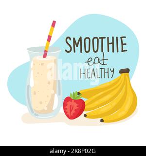 Modello con vasetto disegnato a mano con frullato in colori luminosi Set colorato di frullati. Supercibi e salute o detox dieta alimentare concetto disegno a mano s Illustrazione Vettoriale