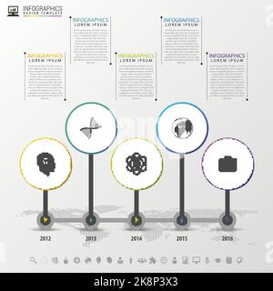 Modello di progettazione delle infografiche della cronologia con cerchi. Concetto moderno. Illustrazione vettoriale Illustrazione Vettoriale