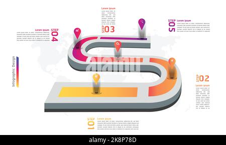 Un'illustrazione di un design infografico moderno e colorato isolato su uno sfondo bianco Illustrazione Vettoriale