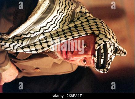 Oslo. Il Presidente palestinese Yasser Arafat in visita ufficiale in Norvegia. Immagine: Conferenza stampa Arafat. Foto: Erik Johansen Foto Stock