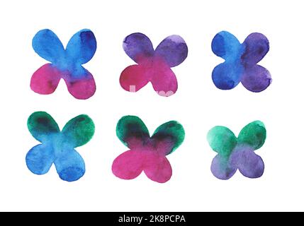 Aquarelle coloratissimi fiori astratti dipinti a mano. Acquerello multicolore fiori disegno. Foto Stock