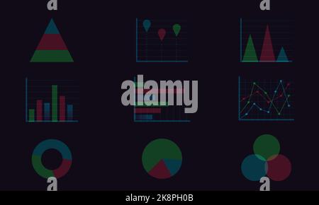 Un'illustrazione di un disegno grafico moderno e colorato isolato su uno sfondo nero Illustrazione Vettoriale