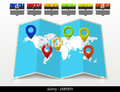 Mappa mondiale con segni di puntatore. Modello infografico. Illustrazione vettoriale Illustrazione Vettoriale