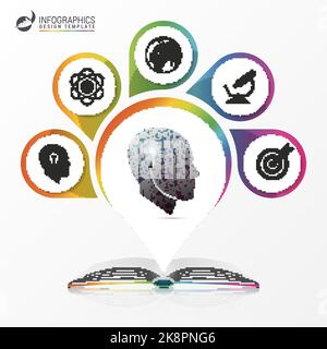 Concetto di istruzione. Modello di disegno infografico con libro. Illustrazione vettoriale Illustrazione Vettoriale
