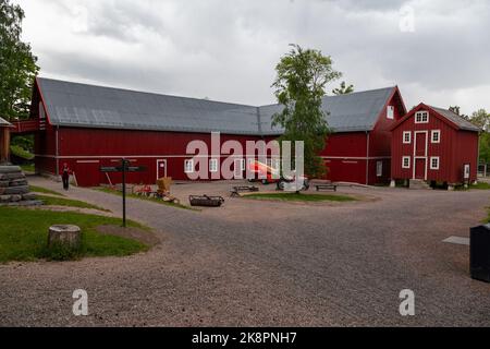 Le case storiche del Museo norvegese di storia culturale di Oslo, Norvegia Foto Stock
