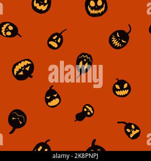 Simpatiche zucche senza cuciture. Design per tessuti, stampe per abiti. Illustrazione vettoriale. Illustrazione Vettoriale