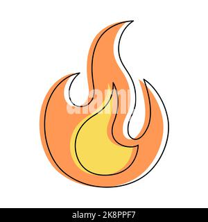 Icona di fiamma di fuoco di linea semplice. Simbolo di potenza, energia, carburante. Illustrazione vettoriale. Illustrazione Vettoriale