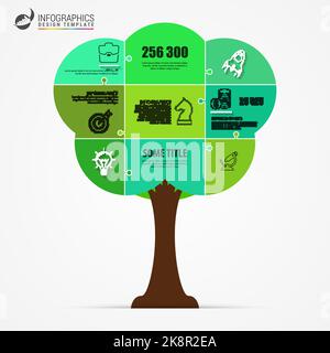 Albero verde. Modello di progettazione infografica. Seghetto alternativo. Illustrazione vettoriale Illustrazione Vettoriale