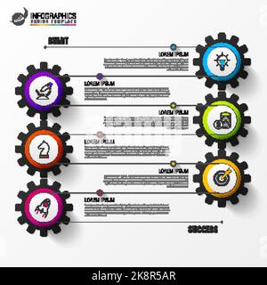 Modello infografico della cronologia con 6 passaggi. Illustrazione vettoriale Illustrazione Vettoriale