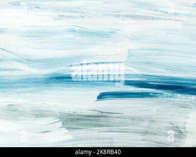 Paesaggio marino astratto. Pittura originale. Disegno a mano, stile impressionista, texture di colore blu con spazio di copia, pennellate di vernice, sfondo d'arte. Foto Stock