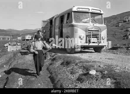 Anguilla in Hallingdal 196508 l'uomo viene con il percorso di mungitura il percorso di mungitura è gestito da Seilers Olsen. Seilers hanno l'esperienza dell'anno nel servizio della fornitura di latte e hanno la piena fiducia del bude. Oltre al latte, vengono trasportate merci, lettere e persone. Durante il fine settimana di viaggio in montagna. Foto: Aage Storløkken / corrente / NTB Foto Stock