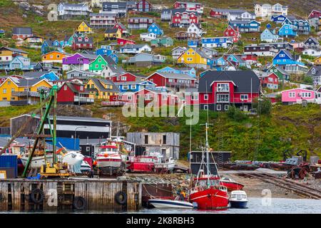 Città di Qaqortog, comune di Kujalleq, Groenlandia, Regno di Danimarca Foto Stock