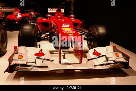Fernando Alonso's 2012 Ferrari F2012 Formula 1 auto in mostra al Museo e circuito di Oviedo Asturias Spagna Foto Stock