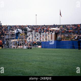 Oslo 19780924. L'evangelista americano Billy Graham parla a 20.000 persone durante il Review Meeting all'Ullevaal Stadium. Foto Bjørn Sigurdsøn / NTB / NTB Foto Stock