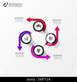 Modello di progettazione infografica. Concetto creativo in 4 fasi. Può essere utilizzato per il layout del flusso di lavoro, il diagramma, il banner, il webdesign. Illustrazione vettoriale Illustrazione Vettoriale