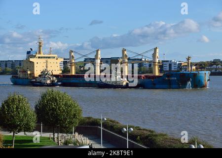 La portarinfuse ANDALUCIA arriva dal Sud Africa con un altro carico di zucchero per gli zuccheri Tate & Lyle a Silvertown, Londra Foto Stock