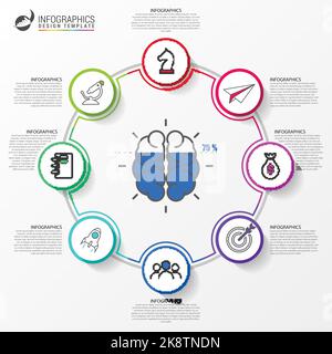 Modello di progettazione infografica. Concetto creativo in 8 fasi. Può essere utilizzato per il layout del flusso di lavoro, il diagramma, il banner, il webdesign. Illustrazione vettoriale Illustrazione Vettoriale