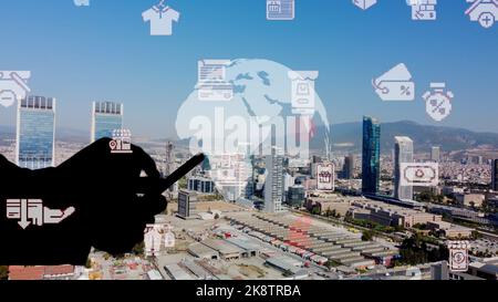 Rete di comunicazione mobile Concept.online shopping. Foto Stock