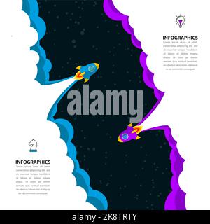 Modello di progettazione infografica. Concetto creativo in 2 fasi. Può essere utilizzato per il layout del flusso di lavoro, il diagramma, il banner, il webdesign. Illustrazione vettoriale Illustrazione Vettoriale