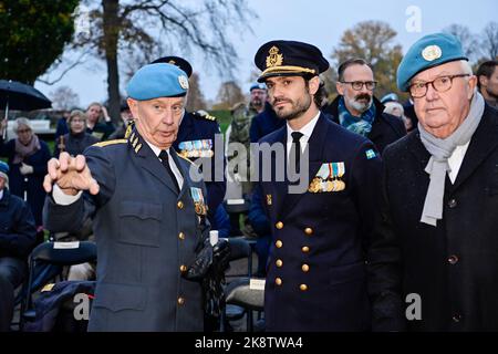 Il principe Carlo Filippo di Svezia con l'ex comandante in capo svedese Sverker Göransson (L) e Bengt Wicksén (R), presidente del Congo un Veterans, du Foto Stock