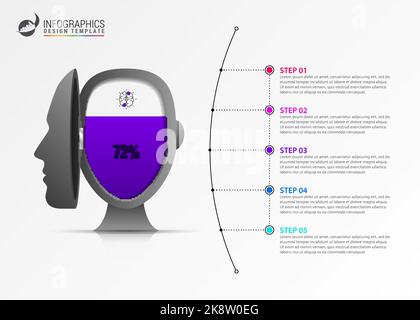 Modello di progettazione infografica. Concetto creativo in 5 fasi. Può essere utilizzato per il layout del flusso di lavoro, il diagramma, il banner, il webdesign. Illustrazione vettoriale Illustrazione Vettoriale