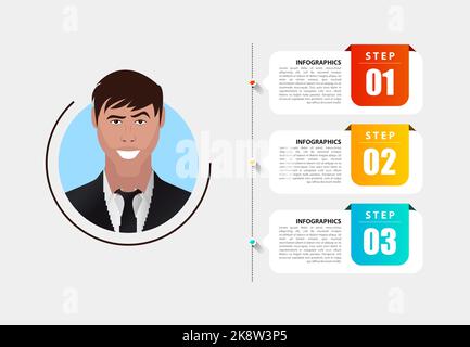 Modello di progettazione infografica. Concetto creativo in 3 fasi. Può essere utilizzato per il layout del flusso di lavoro, il diagramma, il banner, il webdesign. Illustrazione vettoriale Illustrazione Vettoriale