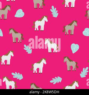 Modello vettoriale senza cuciture disegnato a mano con simpatici unicorni e fiori su sfondo giallo. Perfetto per tessuti, carta da imballaggio o arredamento per vivaio. Illustrazione Vettoriale