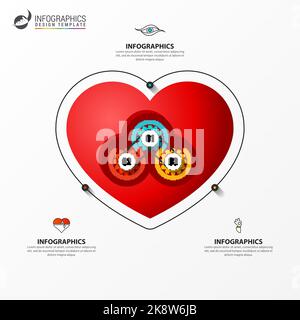 Medico e Salute. Modello di disegno infografico con il cuore. Illustrazione vettoriale Illustrazione Vettoriale