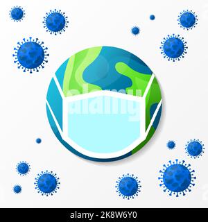 Coronavirus. Il mondo indossa una maschera per combattere il virus. Illustrazione vettoriale Illustrazione Vettoriale