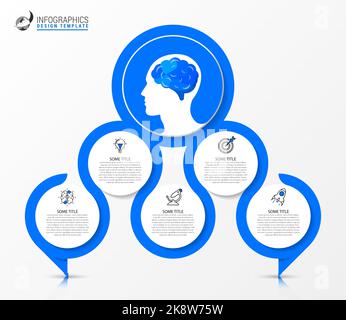 Modello di progettazione infografica. Concetto creativo in 5 fasi. Può essere utilizzato per il layout del flusso di lavoro, il diagramma, il banner, il webdesign. Illustrazione vettoriale Illustrazione Vettoriale