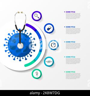 Modello di progettazione infografica. Concetto di virus con 5 passaggi. Può essere utilizzato per il layout del flusso di lavoro, il diagramma, il banner, il webdesign. Illustrazione vettoriale Illustrazione Vettoriale