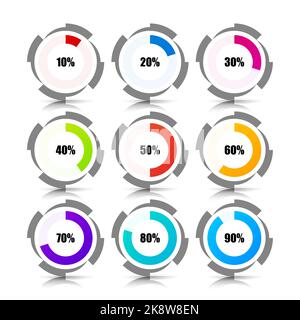 Modello di progettazione infografica. Circoli di caricamento percentuale. Può essere utilizzato per il layout del flusso di lavoro, il diagramma, il banner, il webdesign. Illustrazione vettoriale Illustrazione Vettoriale