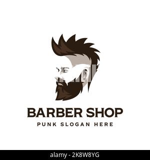 Barbiere simbolo. Uomo con barba dalla vista laterale. Punk. Illustrazione vettoriale Illustrazione Vettoriale
