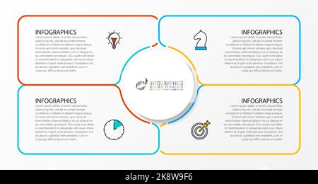 Modello di progettazione infografica. Concetto creativo in 4 fasi. Può essere utilizzato per il layout del flusso di lavoro, il diagramma, il banner, il webdesign. Illustrazione vettoriale Illustrazione Vettoriale