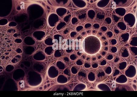 Forma geometrica frattale con struttura dettagliata, un'illustrazione della complessità del modello con profondità e complessità infinite. Toni rosa rossi. Foto Stock